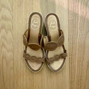 Jack Rogers Luccia Brown Leather Medallion Strappy Espadrille Medium Wedge
